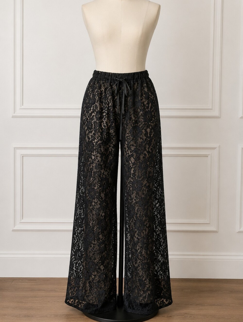 Black Lace Wide-Leg Pants - Size S